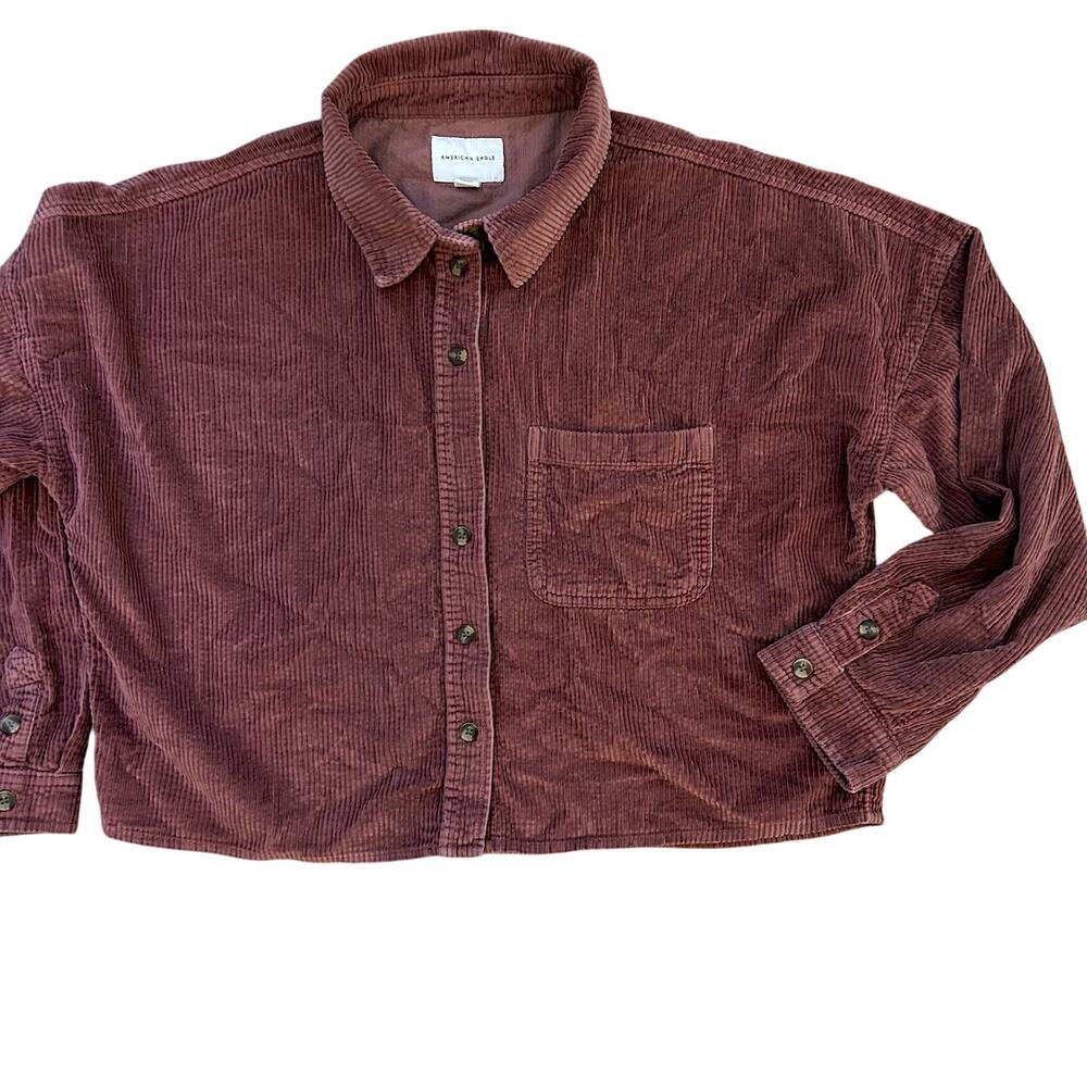 AE Chocolate Brown Corduroy Cropped Boho Jacket SM Cozy Fall Grunge Long Sleeve - Picture 2 of 8
